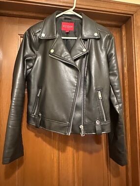 GUESS Black Faux Leather Asymmetrical Moto Jacket